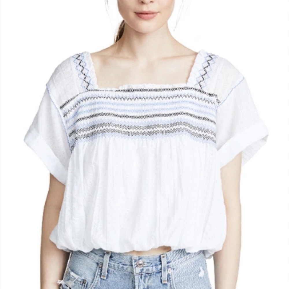 Free People White and Blue Embroidered Blouse - Picture 6 of 6
